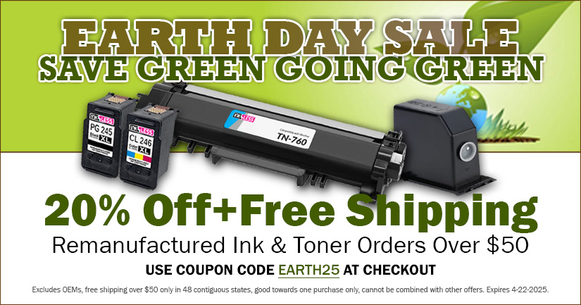 Get 20% Off + Free Shipping on Remanufactured and Compatible Ink & Toner orders over $25 (excludes OEMs).