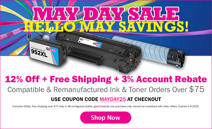 12% Off + Free Shipping + 3% Customer Appreciation Rebate on Ink & Toner Orders Over $75 (excludes OEMs)
