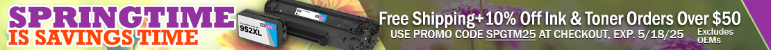 Get Free Shipping + 10% Off Remanufactured and Compatible Ink & Toner Orders Over $50 (excludes OEMs)