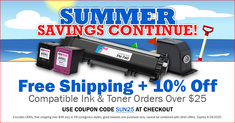 Get Free Shipping + 10% Off Remanufactured and Compatible Ink & Toner Orders Over $25 (excludes OEMs)