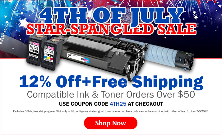 Get 12% Off + Free Shipping on Remanufactured and Compatible Ink & Toner Orders Over $50 (excludes OEMs)