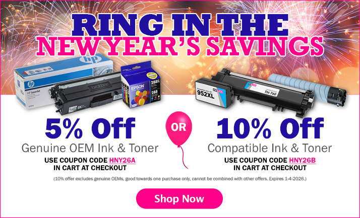 Save 5% On Original OEM Printer Cartridges, or get 10% off Remanufactured and Compatible Ink & Toner