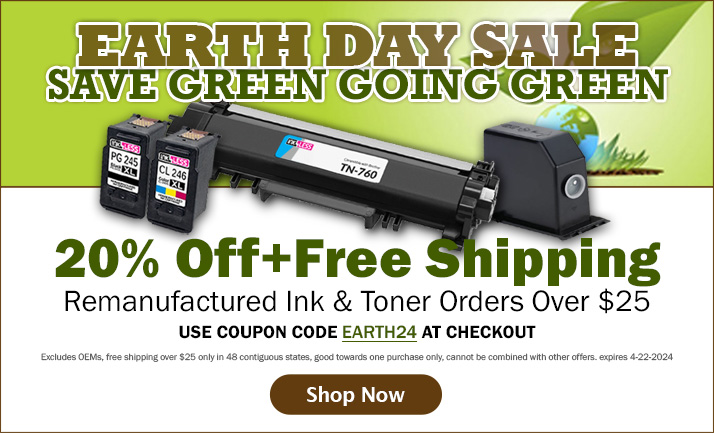 Get 20% Off + Free Shipping on Remanufactured and Compatible Ink & Toner orders over $25 (excludes OEMs).