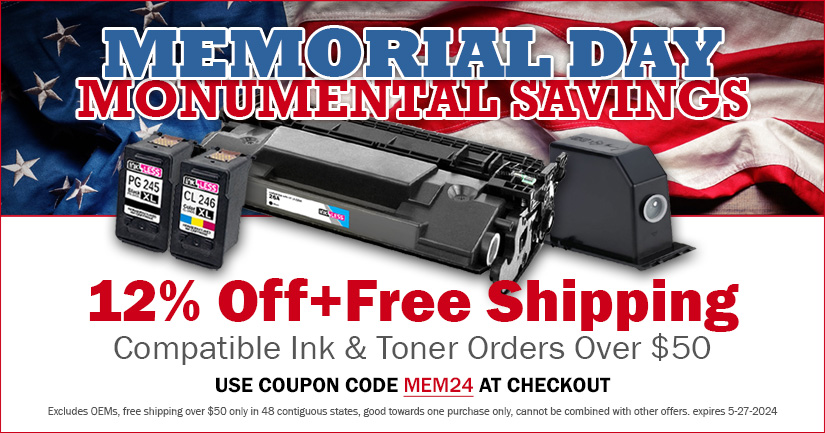 Get 12% Off + Free Shipping on Remanufactured and Compatible Ink & Toner Orders Over $50 (excluding OEMs)